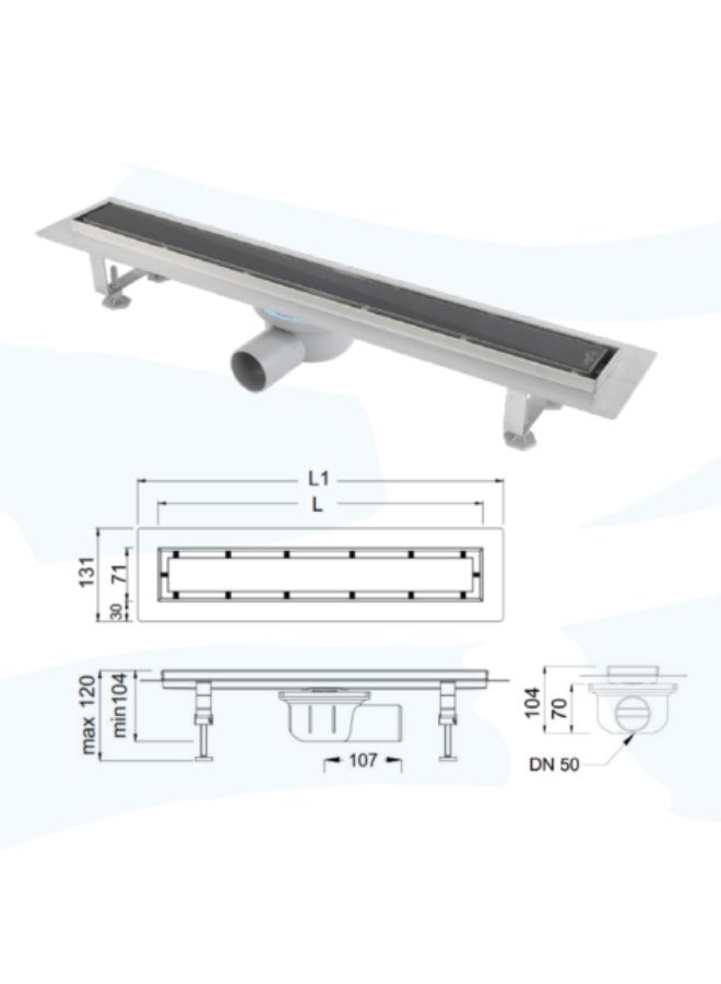 بيورا مصفاة دش من الستانلس ستيل مع مخرج أفقي زجاج أسود، فلتر للشعر، مصيدة رائحة قابلة للإزالة، ختم O-Ring، مقاومة للصدأ من الفولاذ 304، تدفق عالي 48 لتر/دقيقة، ارتفاع قابل للتعديل، مصفاة أرضية حديثة للحمام للمنازل والفنادق والسبا - Image 3